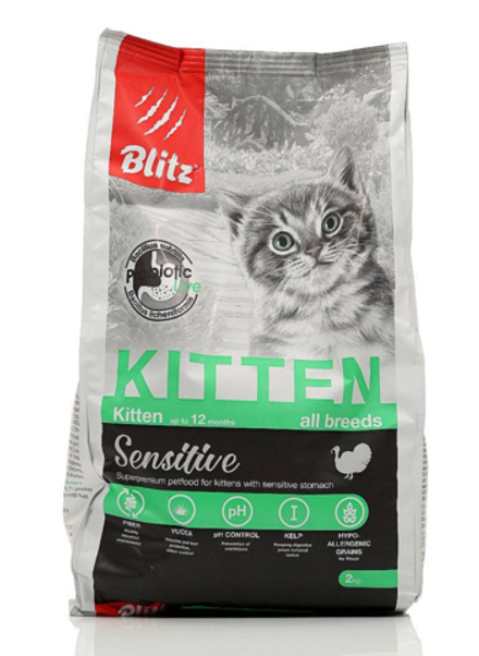 Blitz 400г Sensitive Kitten Сухой корм для котят Индейка