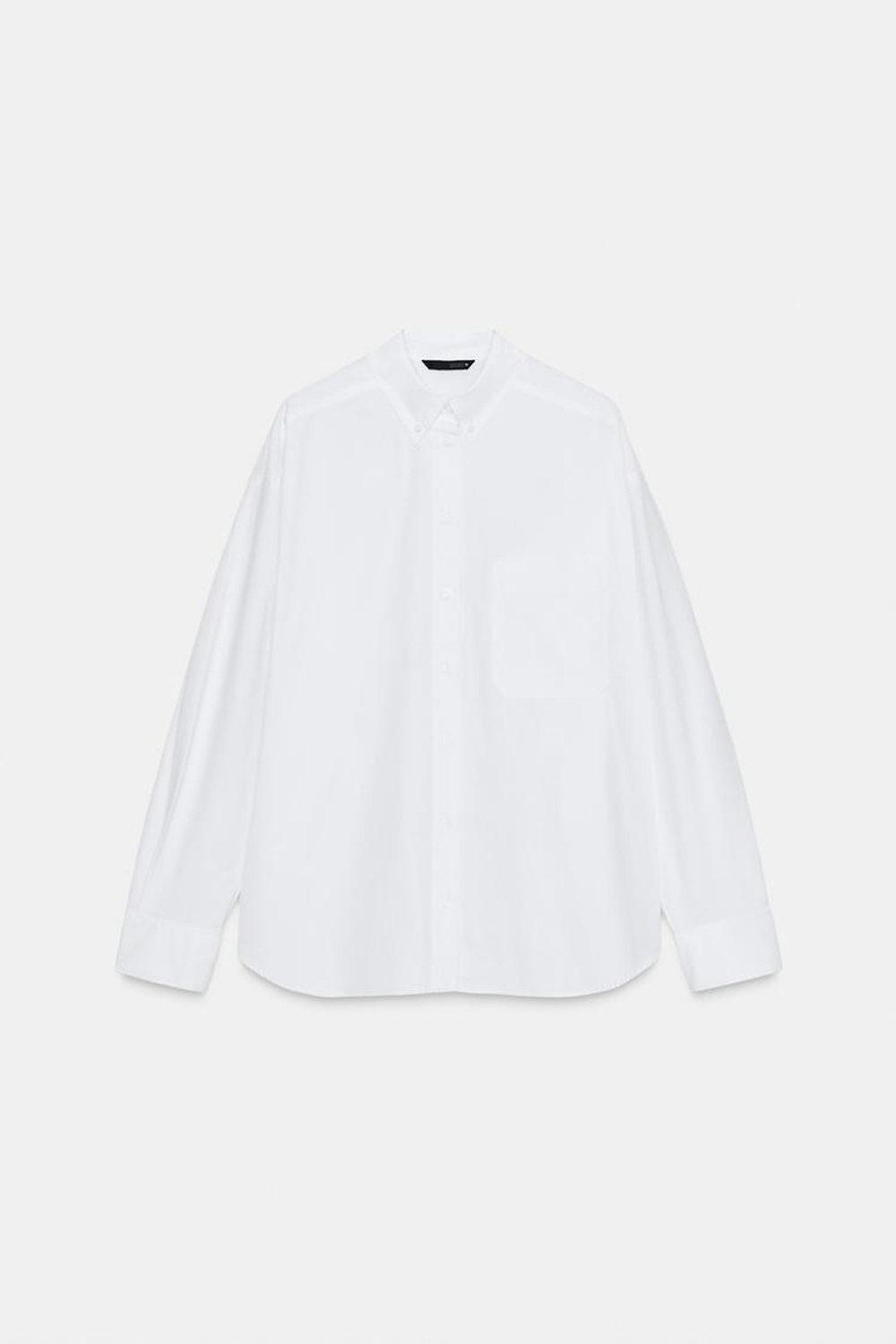 ZARA РУБАШКА ИЗ ПОПЛИНА С КАРМАНОМ, БЕЛЫЙ