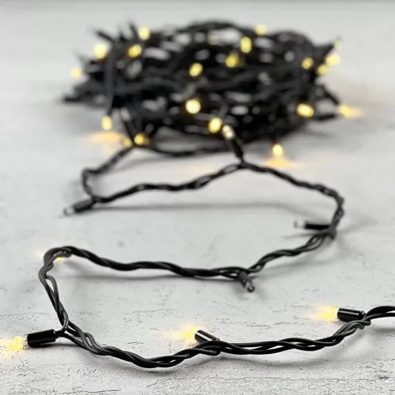 Светодиодная гирлянда Sealed с супер - мерцанием 10 м., 220V ., 75 теплых белых LED ламп, черный каучук, LTC (LL75ABL-1-2WW)