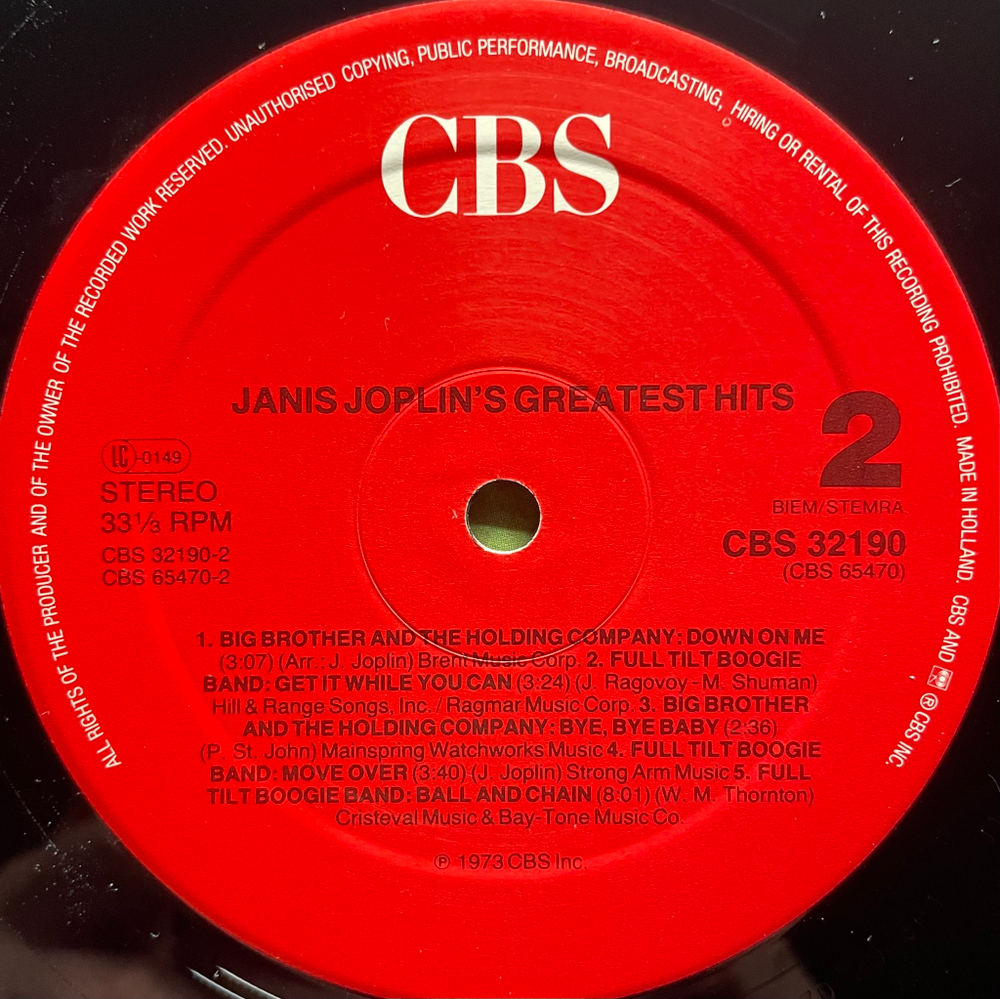Janis Joplin ‎– Janis Joplin's Greatest Hits (Голландия)