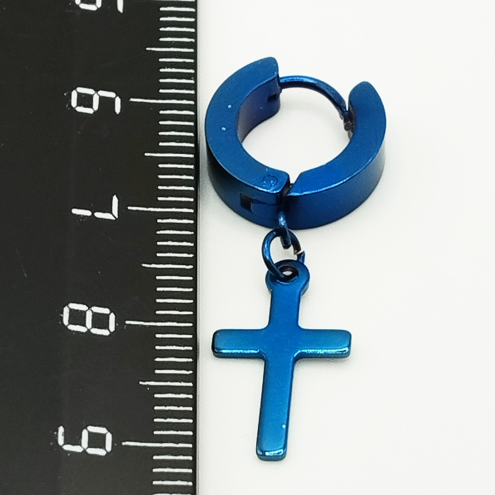Серьга кольцо с подвеской "Крест" для пирсинга уха. Сталь 316L, титановое покрытие. Цена за одну штуку.