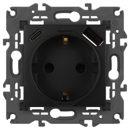 Розетка ЭРА Elegance 14-4108-05 2P+E 16A-250В со шторками с USB type-A+C 5В-3А антрацит