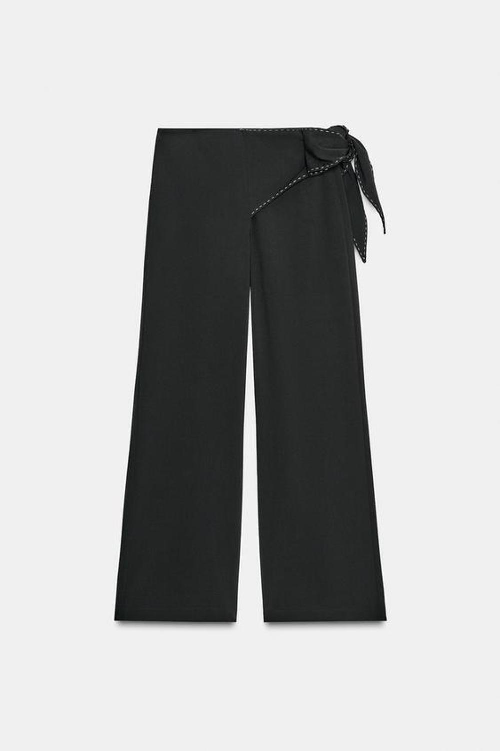 ZARA БРЮКИ С ЗАВЯЗКАМИ И ОТСТРОЧКОЙ, ЧЕРНЫЙ