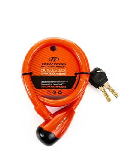 Замок велосипедный Tech Team 12 мм. х 100 см. , трос спиральный, с ключом,  красный. (GK102.315)
