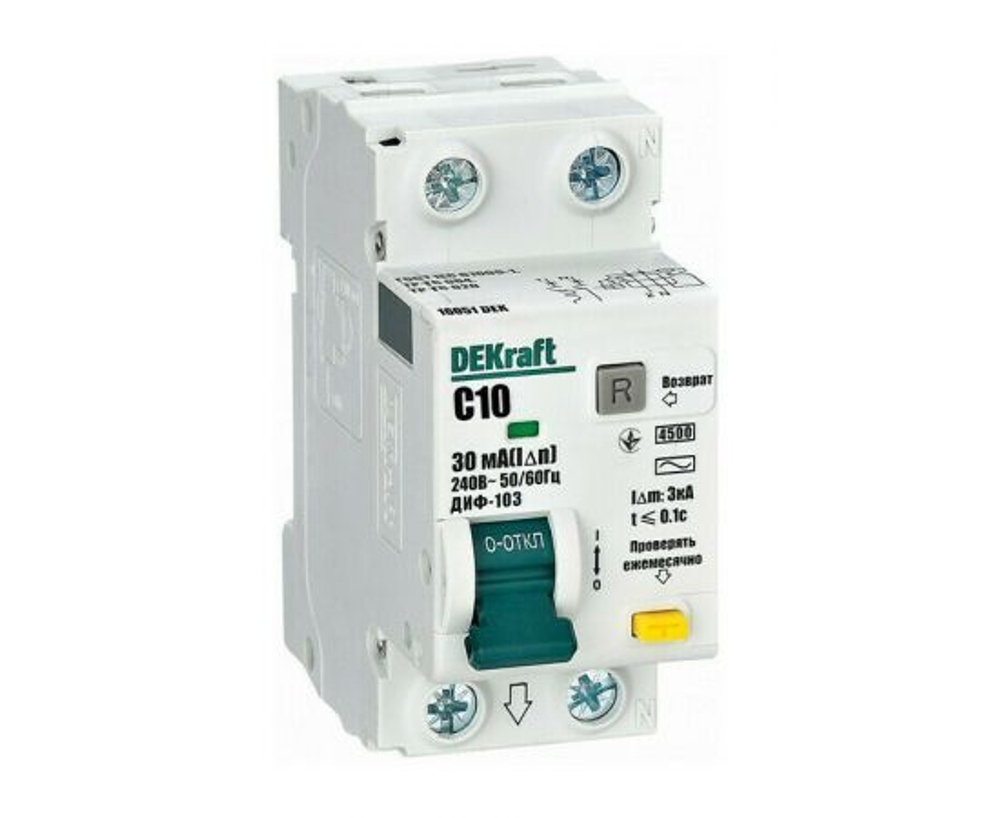 DEKraft АВДТ 1Р+N 10А 30мА тип AC х-ка C ДИФ-103 4.5кА, 16051DEK