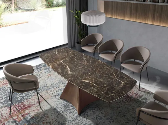 Раздвижной овальный обеденный стол 1113/MC22181DT из мраморной керамики и стали