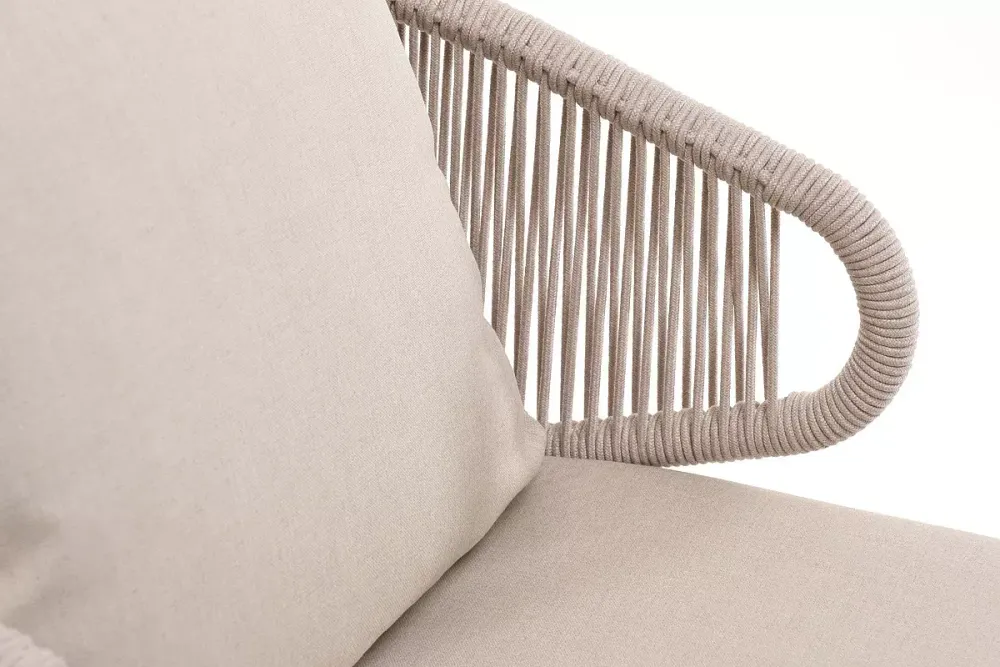 "Милан" кресло плетеное из роупа, каркас алюминий белый муар, роуп бежевый круглый, ткань бежевая 052