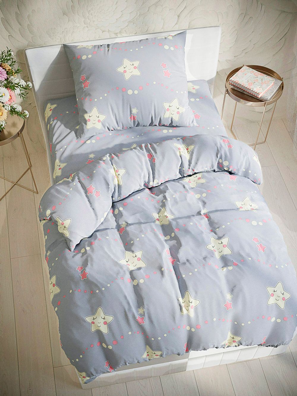 Простынь на резинке перкаль Сказка "Спящие звезды" 90x200 см