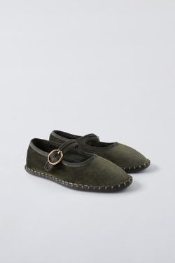 ZARA БАЛЕТКИ ИЗ БАРХАТА, ЗЕЛЕНЫЙ