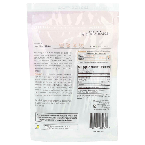 Econugenics, PectaSol®, модифицированный цитрусовый пектин, 15 пакетиков по 6,1 г (0,22 унции)