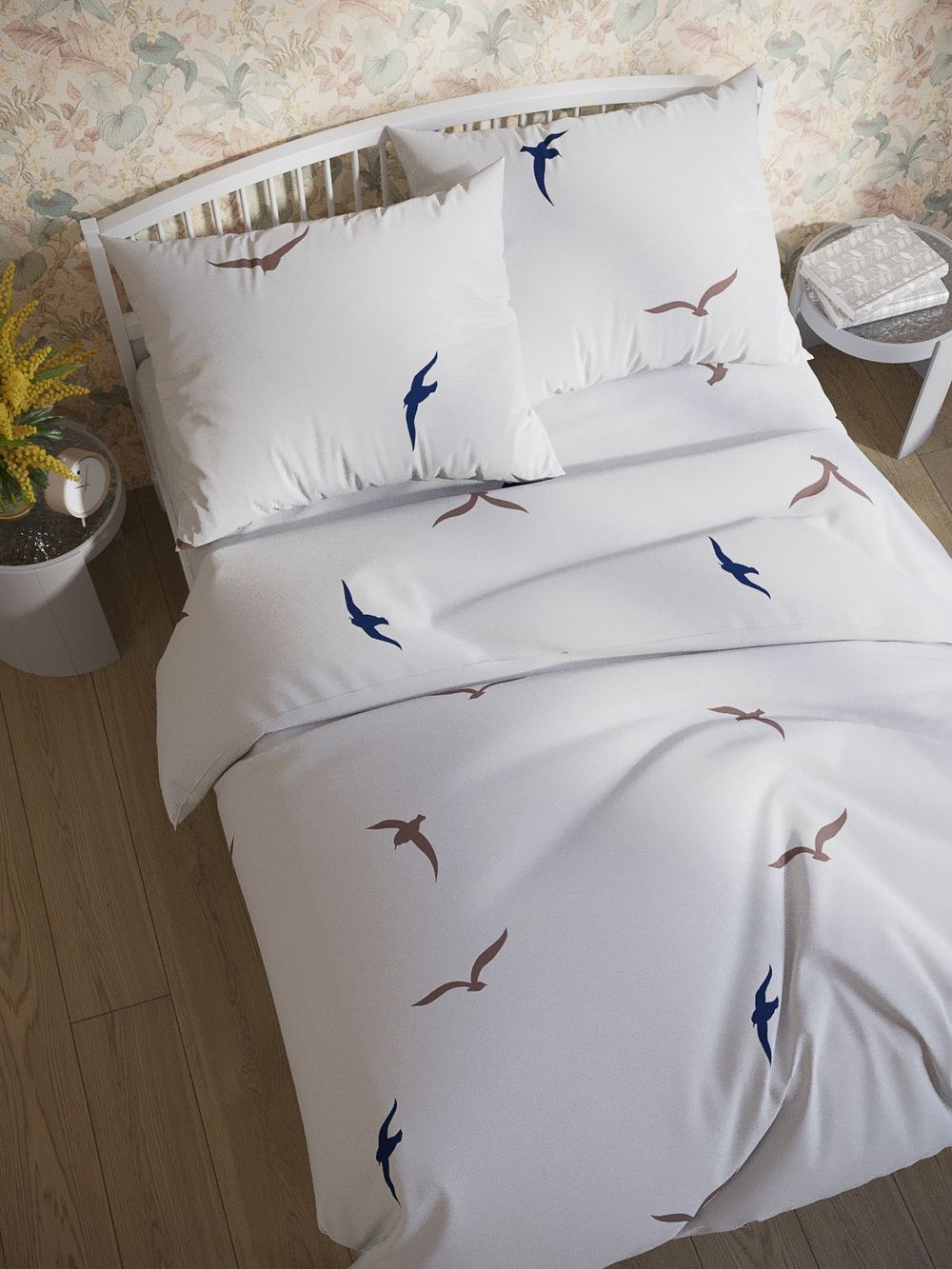 Простынь на резинке перкаль Сказка "Чайки (компаньон)" 180x200 см