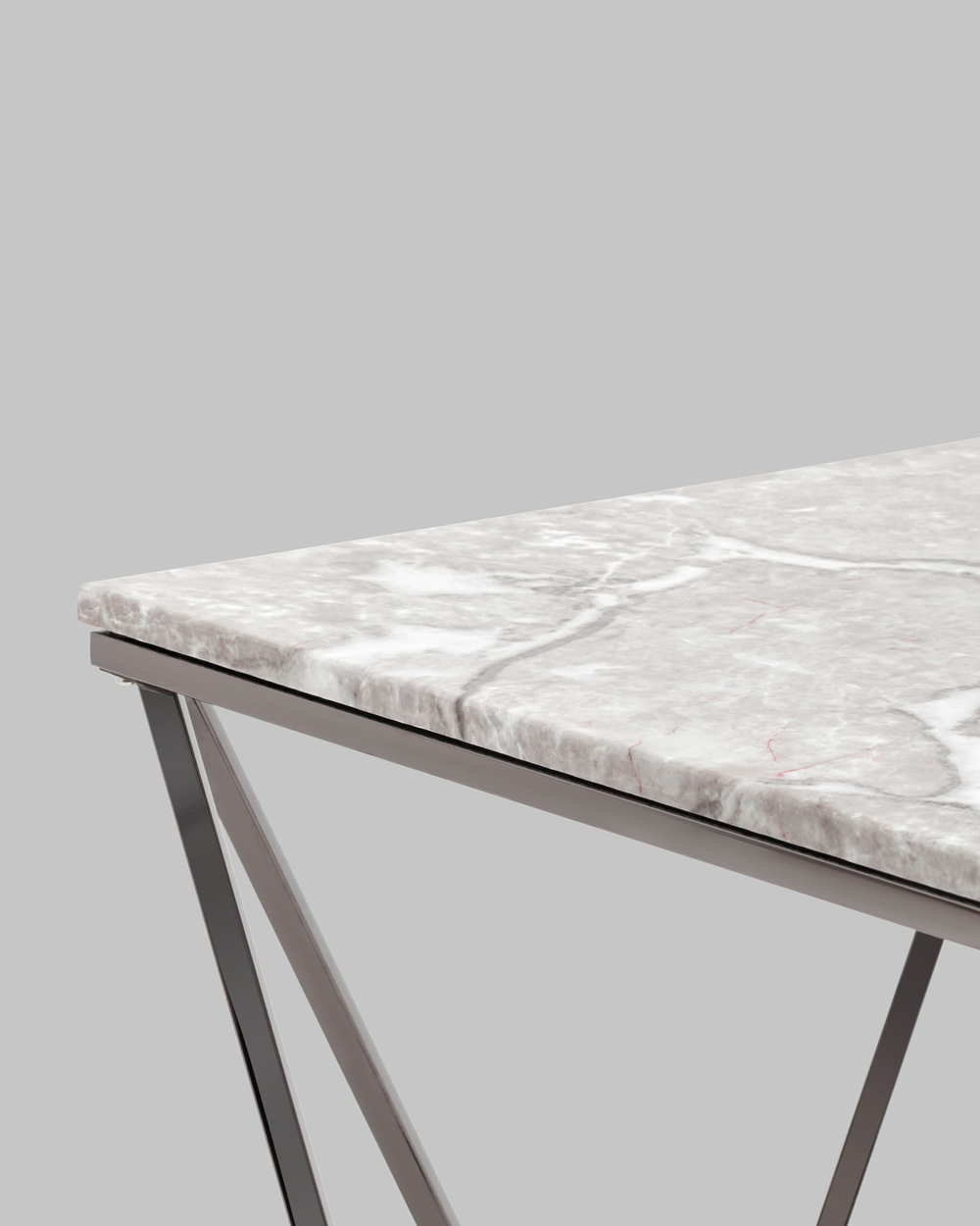 Журнальный столик Авалон 61*61 серый мрамор сталь темный хром