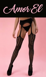 Ажурные чулки с поясом (Размер: S-M-L) (Цвет: черный)