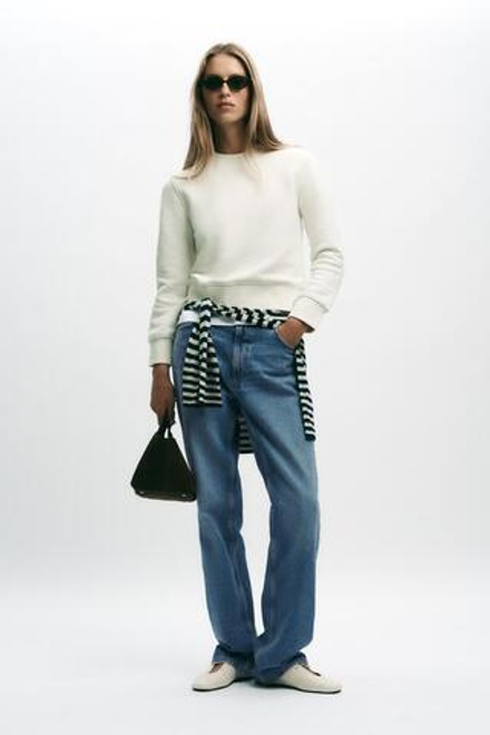 ZARA БАЗОВАЯ ХЛОПКОВАЯ ТОЛСТОВКА, ЭКРЮ