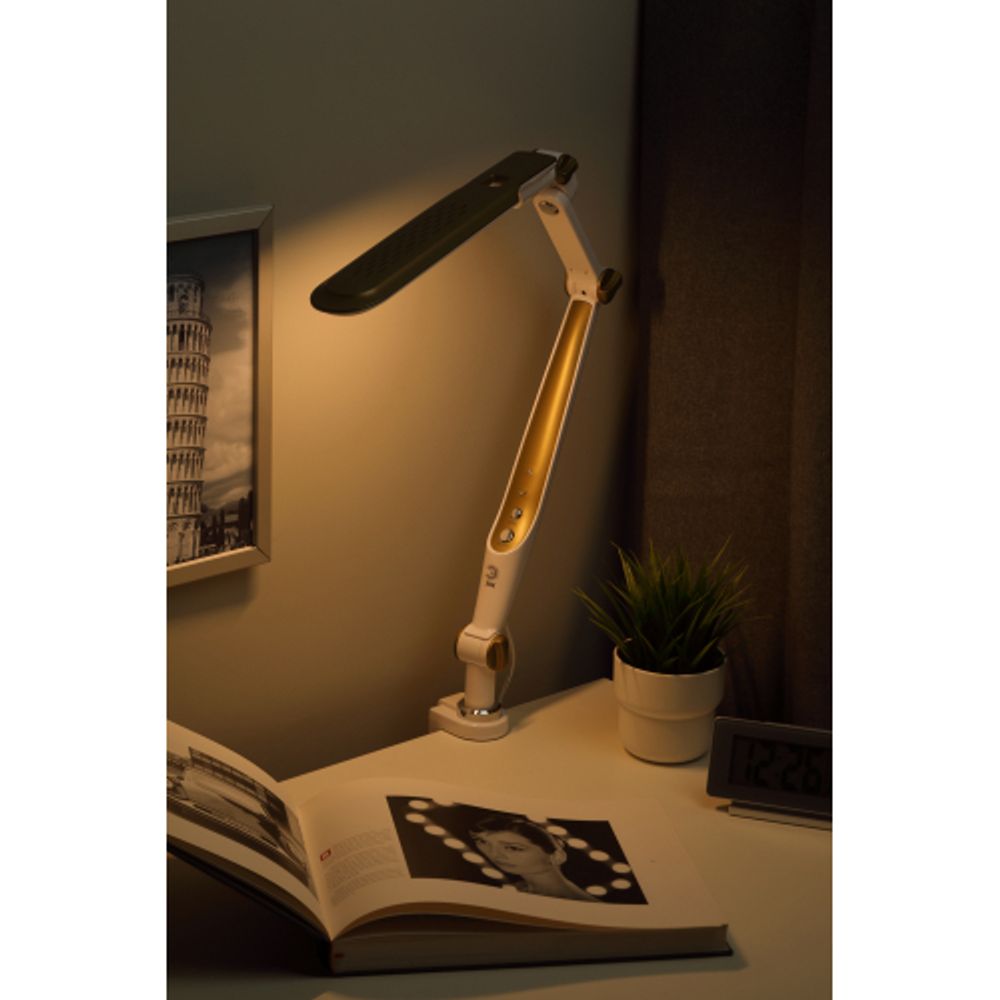 Настольный светильник ЭРА NLED-496-12W-G светодиодный на струбцине золото