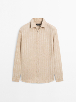 Massimo Dutti Рубашка прямого кроя в двойную полоску, светло-бежевый
