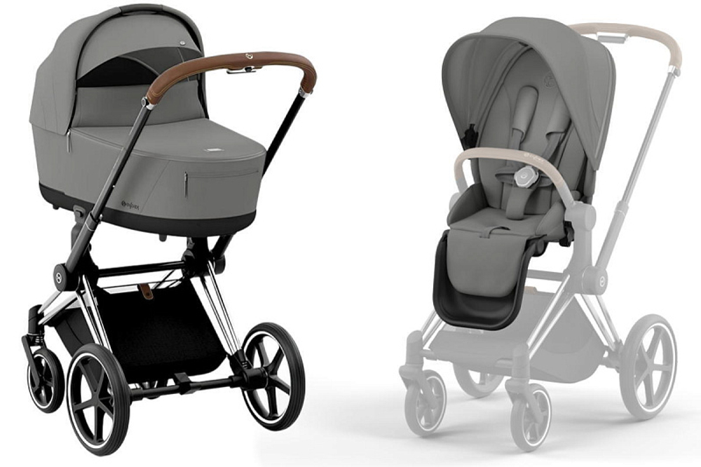 Коляска 3 в 1 Cybex Priam IV Chrome Brown complete и автокресло Cloud T i-Size Mirage Grey Plus Mirage Grey