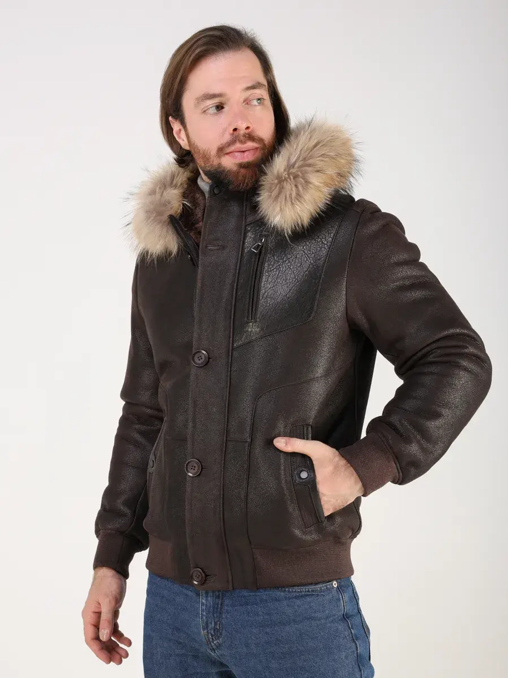 Дубленка натуральная куртка зимняя с капюшоном