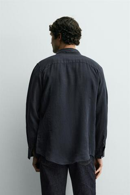 ZARA РУБАШКА ИЗ 100% ЛЬНА, МОРСКОЙ СИНИЙ