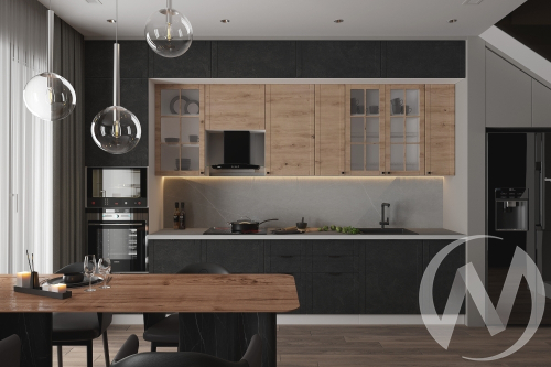 Кухня "Киото": бетон графит/дуб артисан (корпус белый)