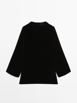 Massimo Dutti Бархатное кимоно с контрастными деталями, черный