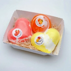 Набор бомбочек "Сердце клубника XL, манго-кокос XL + мыло апельсин