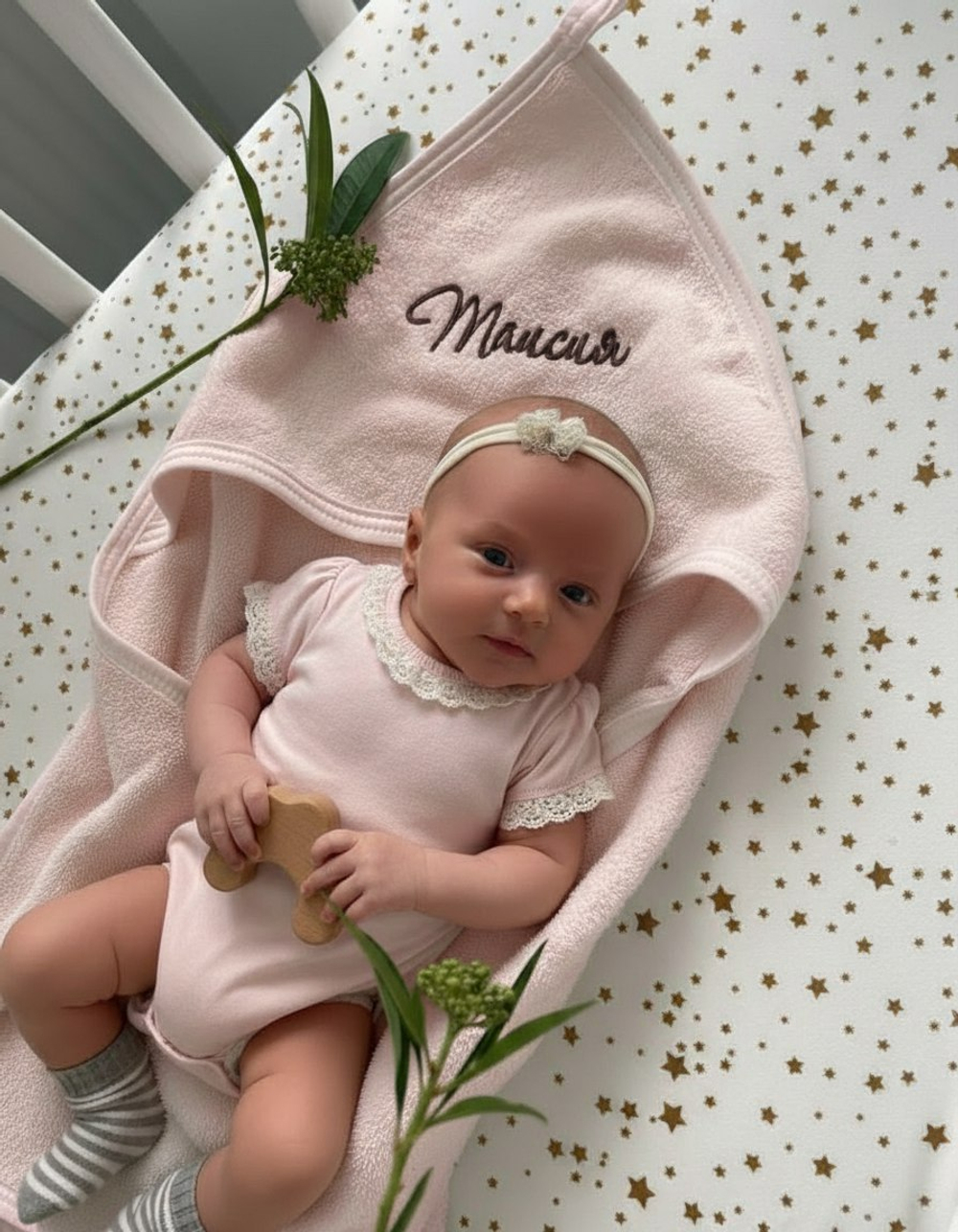 Полотенце детское махровое с уголком розовое с именем