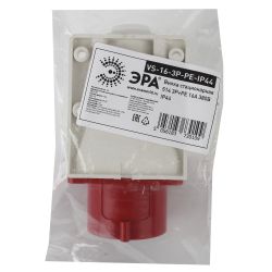 Вилка ЭРА VS-16-3P-PE-IP44 стационарная 514 3Р+РЕ 16А 380В IP44