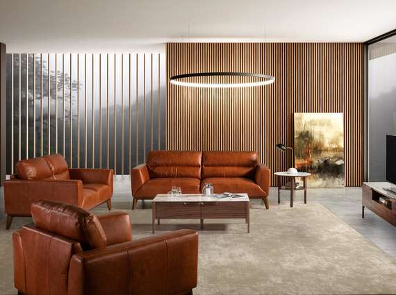 Трехместный диван Angel Cerda KF1016-3P, коричневая кожа