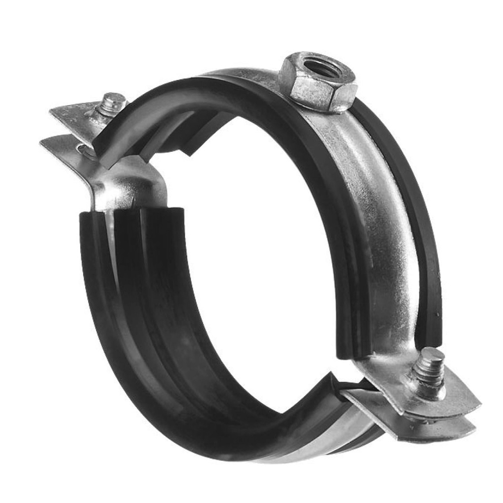 Хомут сантехнический (трубный) металлический с резиновым профилем и гайкой