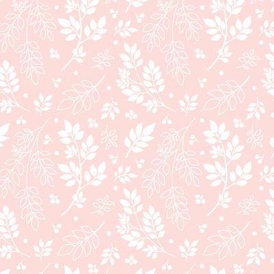 Белые силуэты - веточки, листья и ягоды на розовом