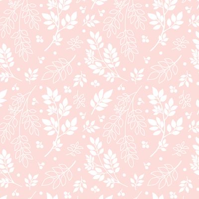 Белые силуэты - веточки, листья и ягоды на розовом