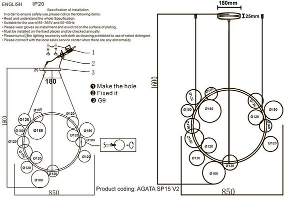 Подвесная люстра Crystal Lux Agata SP15 V2 Black/Transparente