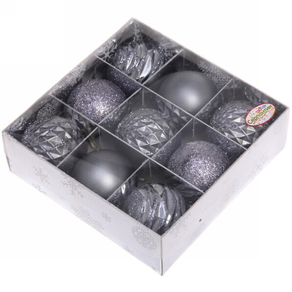 Набор шаров «Diamond shine» 6 см (9 предметов), графит