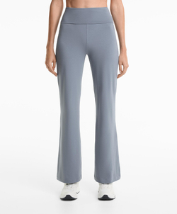 OYSHO Расклешенные брюки из хлопковой смеси с отворотом на талии, серо-синий