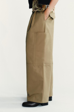 ZARA БРЮКИ КАРГО С ЗАЩИПАМИ, СВЕТЛЫЙ ХАКИ