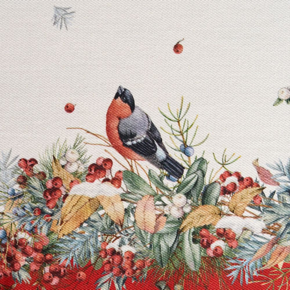 ДОРОЖКА "МОРОЗКО.СНЕГИРИ "45Х215СМ ,КРАСНЫЙ, 100% ХЛОПОК,ТВИЛ ПРОПИТКА