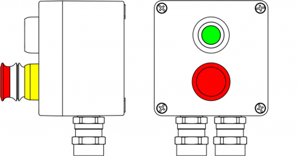 Взрывозащищенный пост управления из алюминия CPE-A-12-(1xP1G(11)-1xP3E(11))-2xAASBMB(C)1Ex d e IIC T6 Gb / Ex tb IIIC T80°C Db IP66