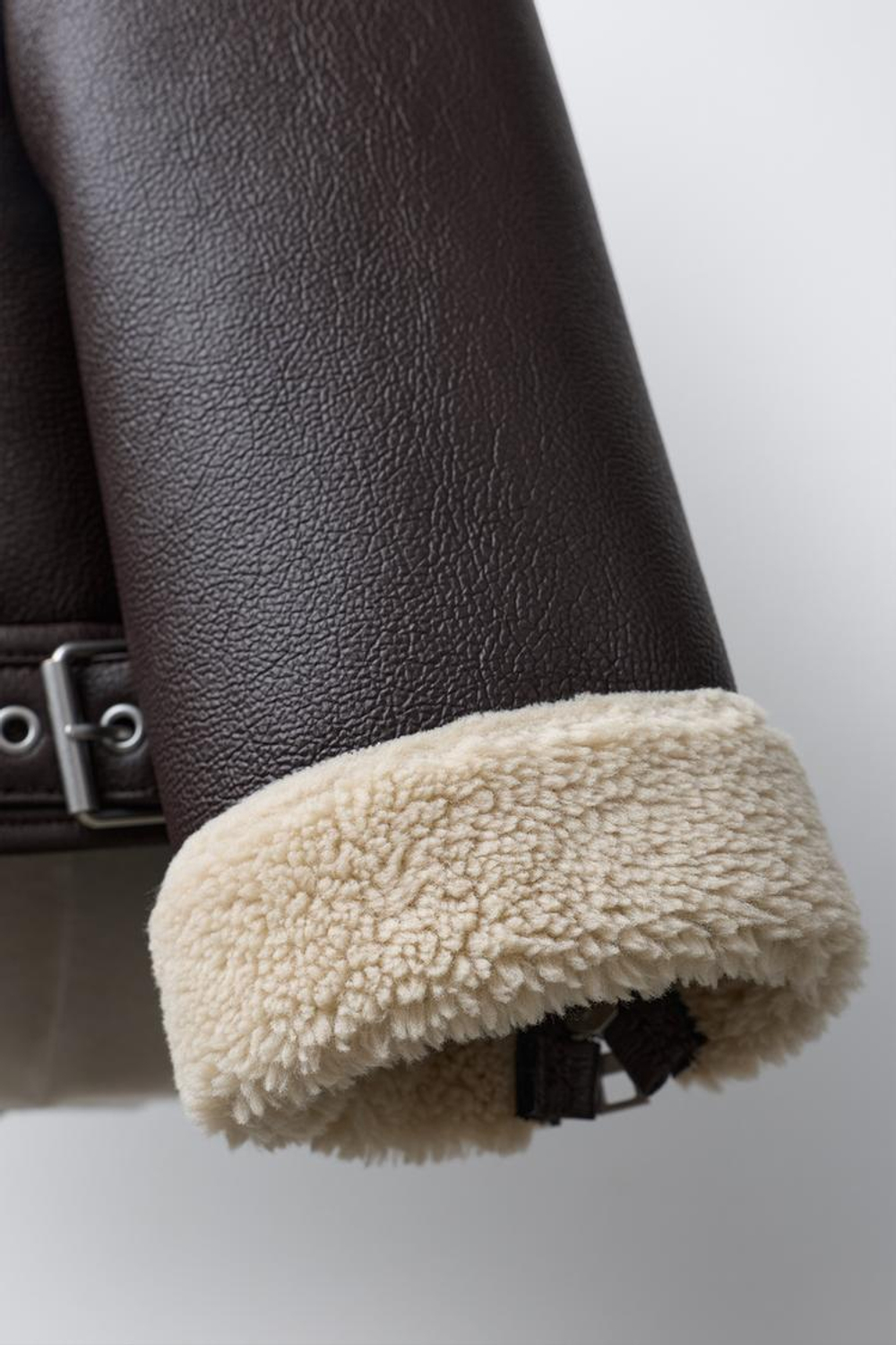 ZARA КУРТКА-ДУБЛЕНКА В БАЙКЕРСКОМ СТИЛЕ, КОРИЧНЕВЫЙ