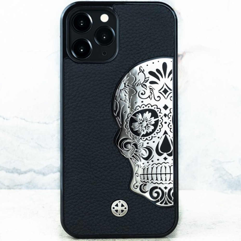 Премиум чехол iphone с черепом Mexican Calavera Euphoria HM Premium - натуральная кожа, металл для iPhone
