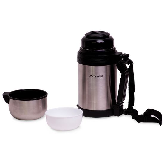 Термос пищевой 1000 мл. из нержавеющей стали Kamille KM-2123 с ручкой и ремешком