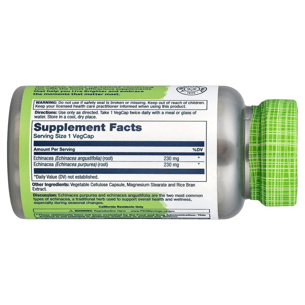 Solaray, True Herbs, эхинацея, пурпурная и узколистная, 460 мг, 100 растительных капсул