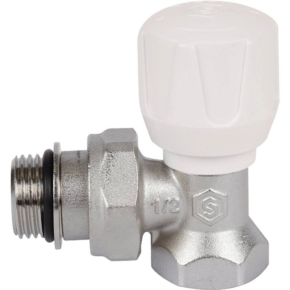 Вентиль ручной регулировки угловой STOUT - 1/2" (ВР/НР-американка, PN10, Tmax 120°C, с дополнительным уплотнением)