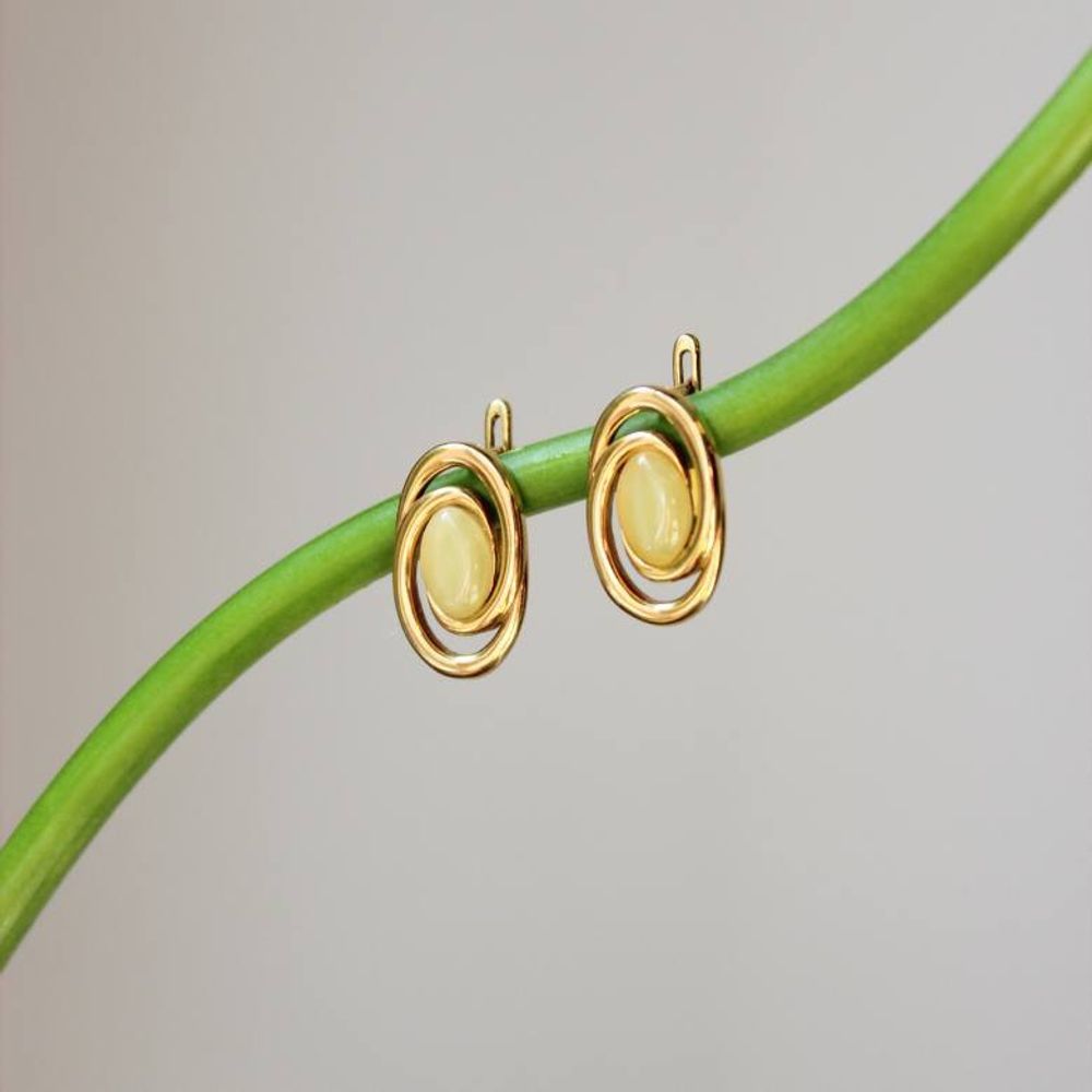 Серьги Orion c молочным янтарём, позолота