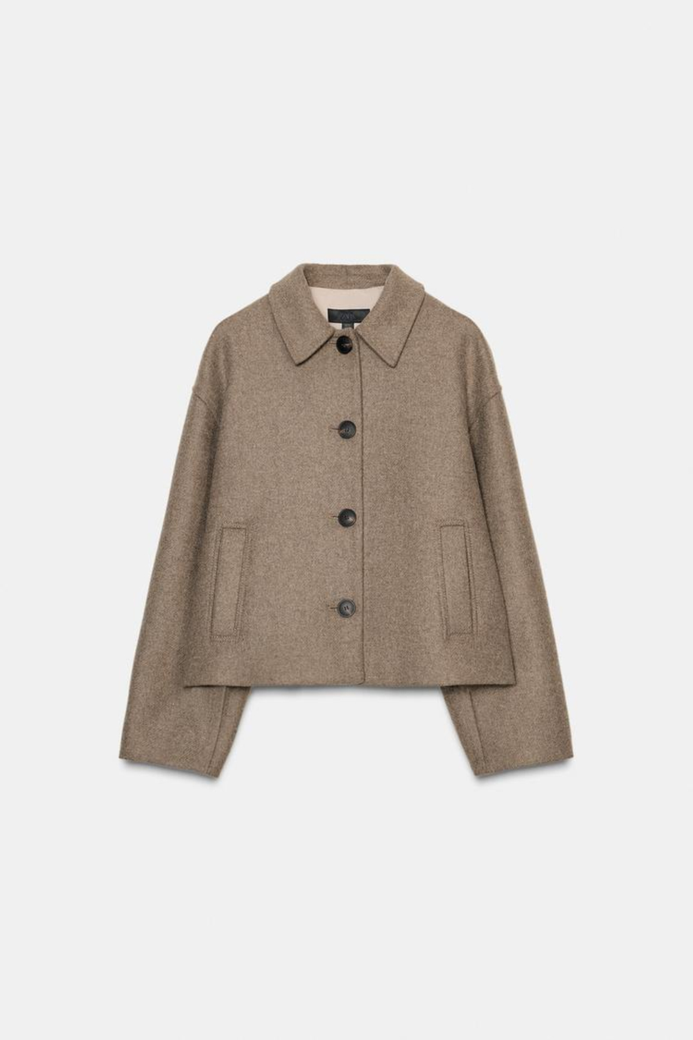 ZARA КОРОТКОЕ ПАЛЬТО ИЗ СМЕСОВОЙ ШЕРСТИ, ТЕМНЫЙ СЕРО-КОРИЧНЕВЫЙ