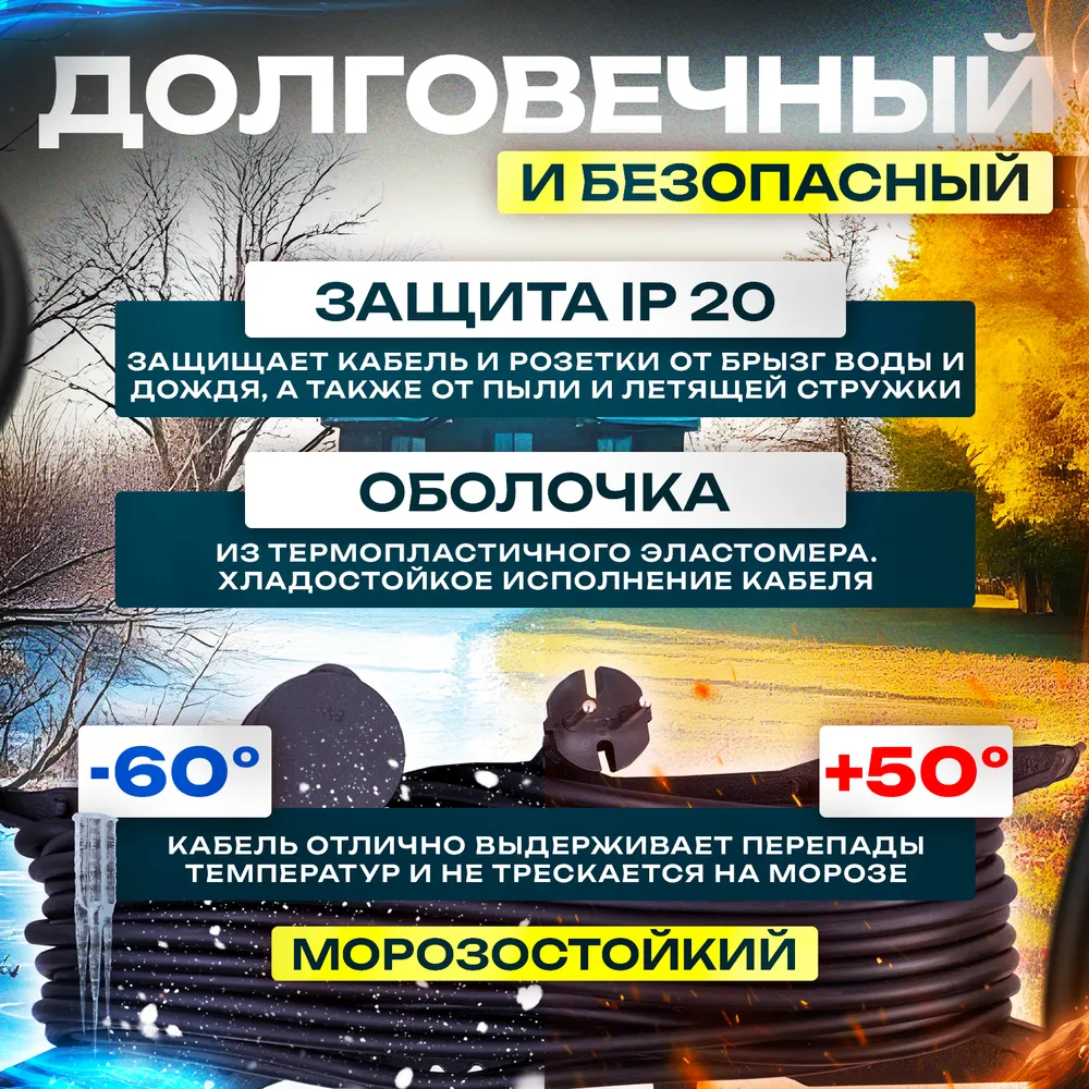 Удлинитель на рамке силовой КГтп-ХЛ 2х2.5 мм садовый строительный 25 метров