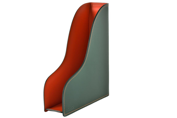 Лоток А4 вертикальный из кожи цвет зеленый/оранжевый