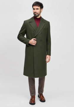 Мужское пальто двубортное (хаки) С39
