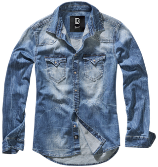 Brandit RILEY DENIM SHIRT LONG SLEEVE denim blue