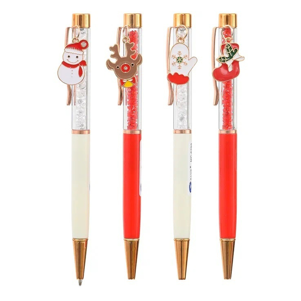 Ручка шариковая, автоматическая, Basir, синие чернила, красно-белый корпус со стразами и подвеской, 36 шт